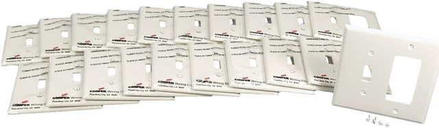 Main image of Cooper Wiring Devices PJ126W 2-Gang Combination Toggle Switch Decorator GFCI Rocker Switch Wall Plate, Unbreakable Polycarbonate, Mid-Size, White (Pack of 20)