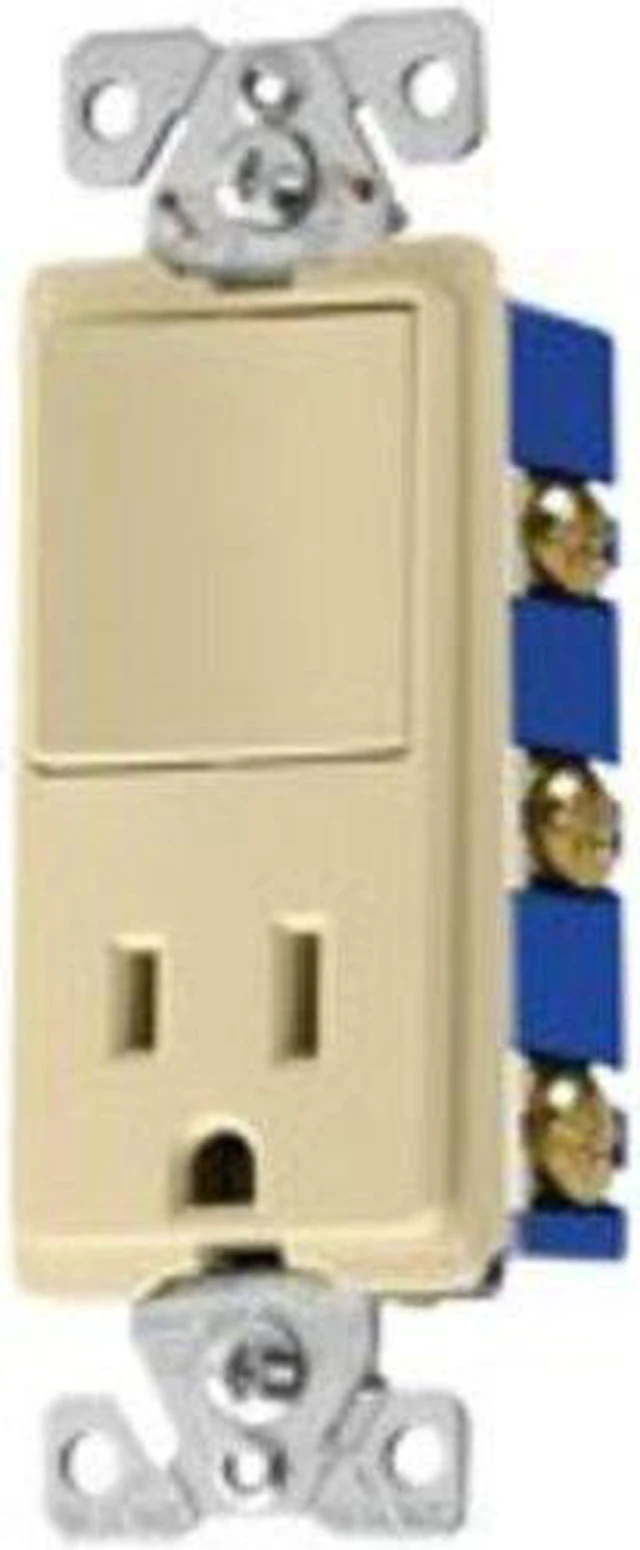 Main image of Cooper Wiring Devices 7730V Combination Single Pole Rocker Light Switch and 15A Receptacle, Back & Side Wired, Grounding, Ivory