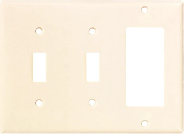 Main image of Cooper 2173LA Light Almond Three Gang Combination WallPlate, 2-Toggle 1-Decorator Opening