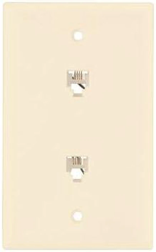Main image of Cooper Wiring Devices 3546-4LA Duplex Telephone Jack Wall Plate, 4-Conductor 6-Position, Screw Terminals, Standard Size, Unbreakable Thermoplastic, Light Almond
