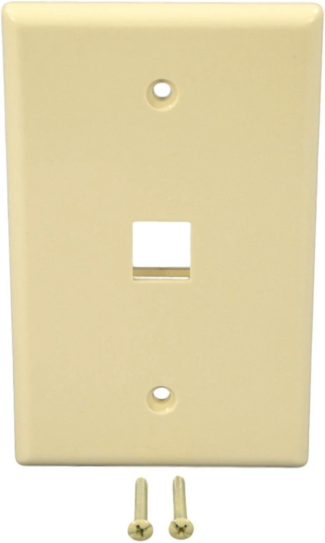 Main image of Cooper Wiring Devices 5510A-MSP 1-Gang 1-Port Keystone Data Jack Wallplate, Unbreakable Thermoplastic, Mid-Size, Almond
