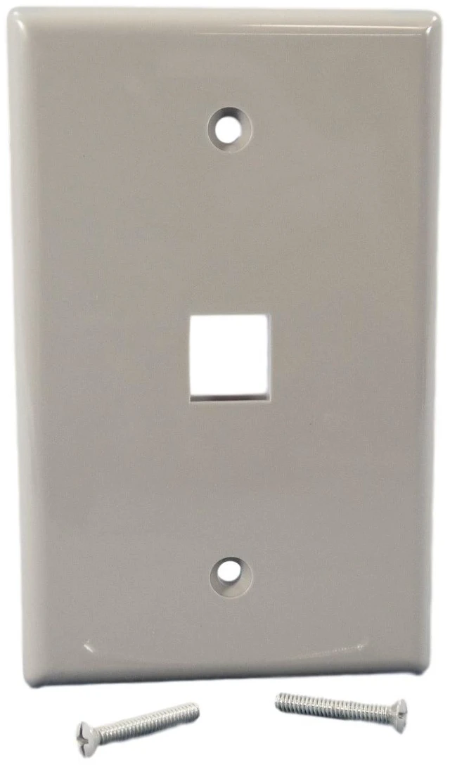 Main image of Cooper Wiring Devices 5510GY-MSP 1-Gang 1-Port Keystone Data Jack Wallplate, Unbreakable Thermoplastic, Mid-Size, Gray