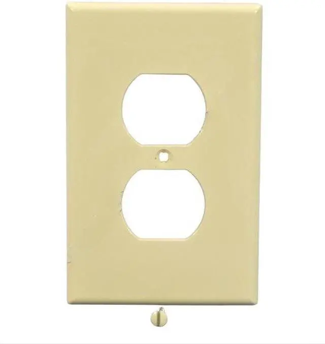 Main image of Leviton PJ8-A 1-Gang Duplex Receptacle Wallplate, Unbreakable Nylon, Midway Size, Almond, 1 Count (Pack of 1)