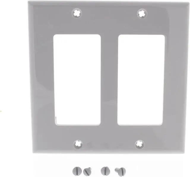 Main image of Leviton 80409-NGY 2-Gang Decora GFCI Rocker Switch Wall Plate, Standard Size Cover, Unbreakable Nylon, Device Mount, Gray