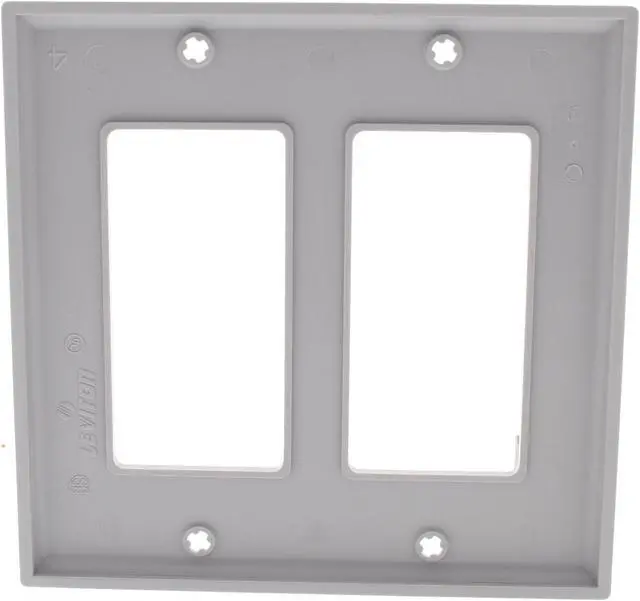 Alt view image 3 of 3 - Leviton 80409-NGY 2-Gang Decora GFCI Rocker Switch Wall Plate, Standard Size Cover, Unbreakable Nylon, Device Mount, Gray