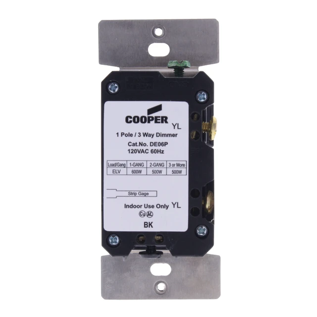Alt view image 2 of 2 - Cooper Wiring Devices DE06P-GY Devine Dimmer for Lighting with Electronic Low Voltage Transformer Only, 600W, Gray