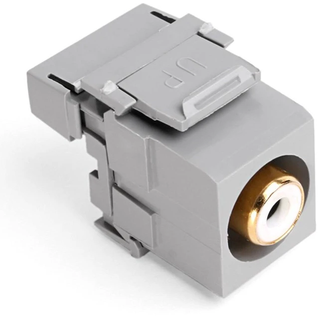 Main image of Leviton Quickport Gray RCA Stereo Audio Jack White Stripe 40735-RWG
