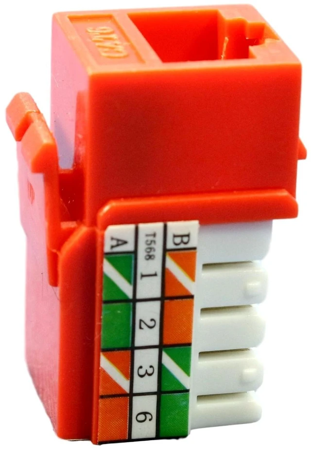 Main image of Cooper Wiring Devices 5546-6O Category 6 Modular Snap-In Keystone Data Jack, RJ45 Ethernet Network Connection, 110-Type Termination, Orange