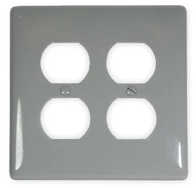 Main image of Hubbell NPJ82GY Gray Mid-Size Two Gang Duplex Receptacle Wall Plate