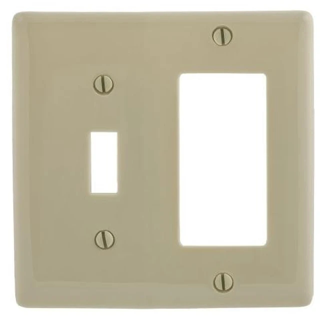 Main image of Hubbell NPJ126I Ivory Mid-Size Combination Two Gang One Toggle One Decorator Wall Plate