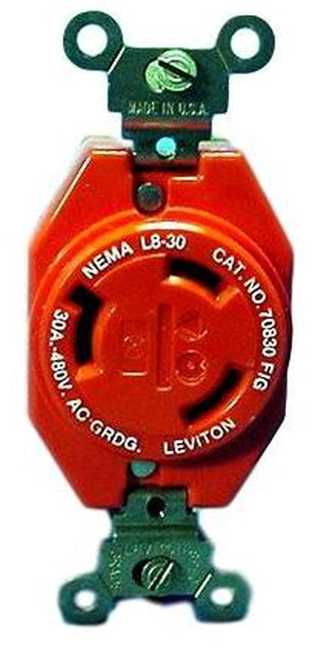 Main image of Leviton L8-30 ISOLATED GROUND Twist Locking Receptacle Outlet Turn Lock NEMA L8-30R 30A 480V 2640