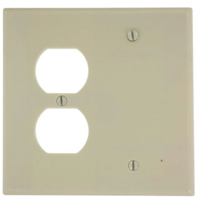 Main image of Leviton 80508-I Ivory Midway Two Gang Combination Duplex Receptacle Blank Wall Plate