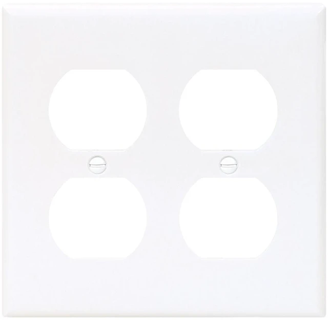 Main image of Cooper Wiring Devices 2150W 2-Gang Duplex Receptacle Wall Plate, Standard Size, Thermoset Plastic, White