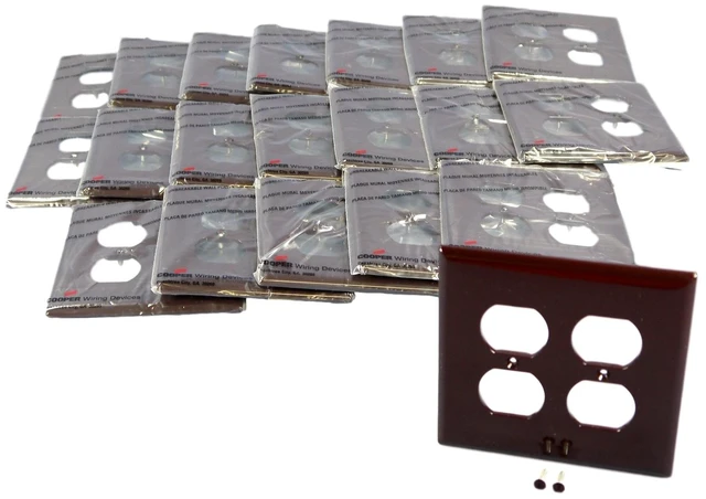 Main image of Cooper PJ82B Brown Mid-Size Unbreakable Two Gang Duplex Receptacle Wall Plate (Pack of 20)
