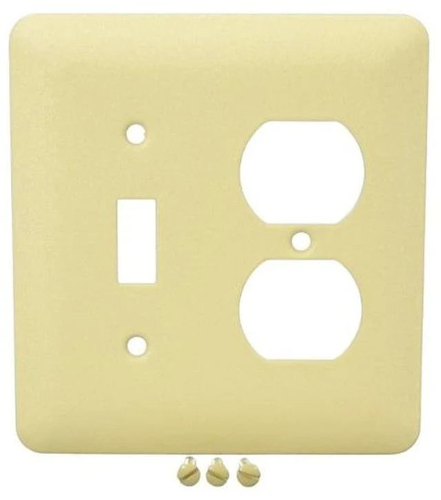 Main image of Mulberry 79532 2-Gang Combination Toggle Light Switch & Duplex Receptacle Outlet Wall Plate, Princess Size, Steel with Ivory Wrinkle Finish