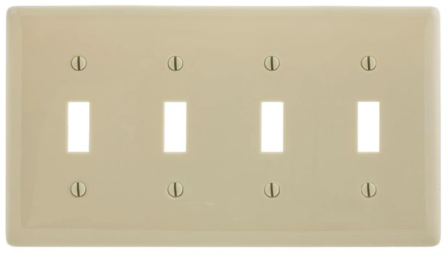 Main image of 10 Hubbell Wiring Ivory NPJ4I 4-Gang Mid-Size Toggle Switch Wallplate Covers