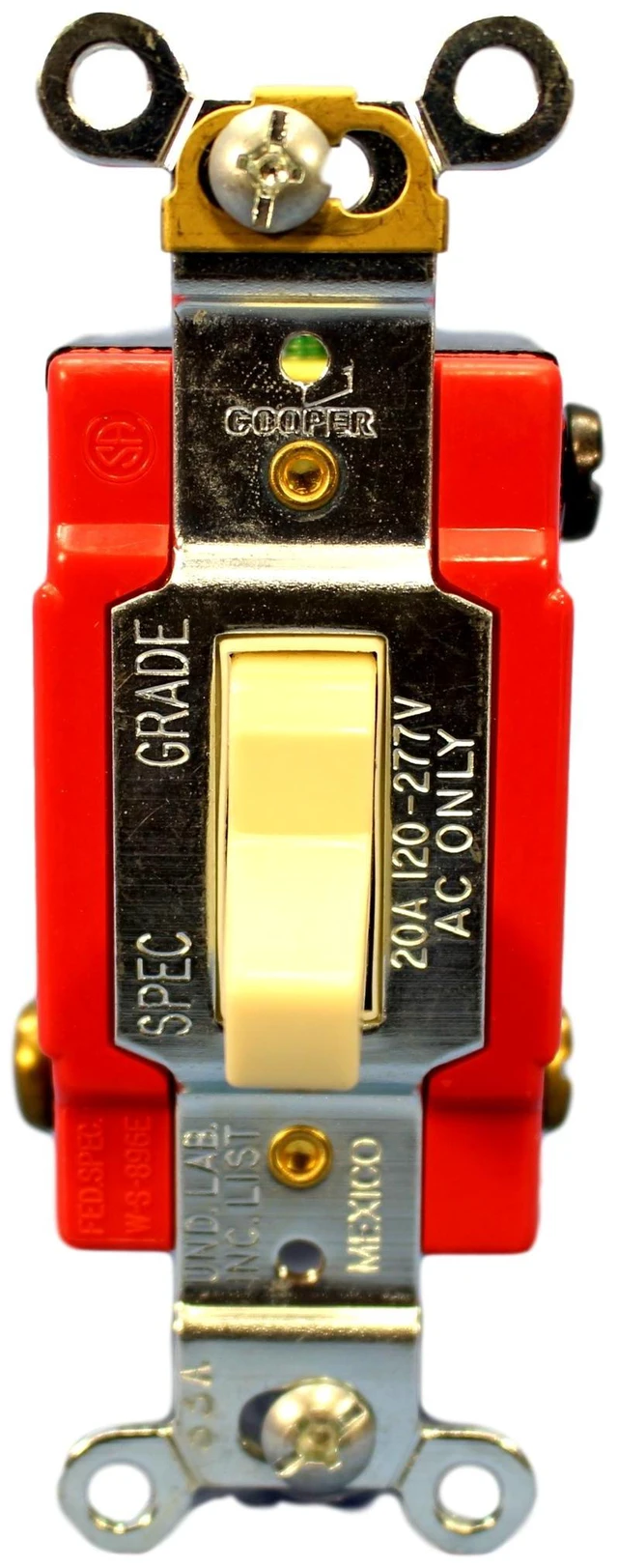 Main image of Cooper AH1223V Ivory Industrial Grade Three Way Toggle Light Switch 20A 120/277V