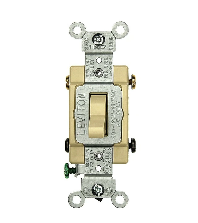 Alt view image 4 of 4 - Leviton CS420-2I 20 Amp, 120/277 Volt, Toggle 4-Way AC Quiet Switch, Commercial Grade, Grounding, Ivory