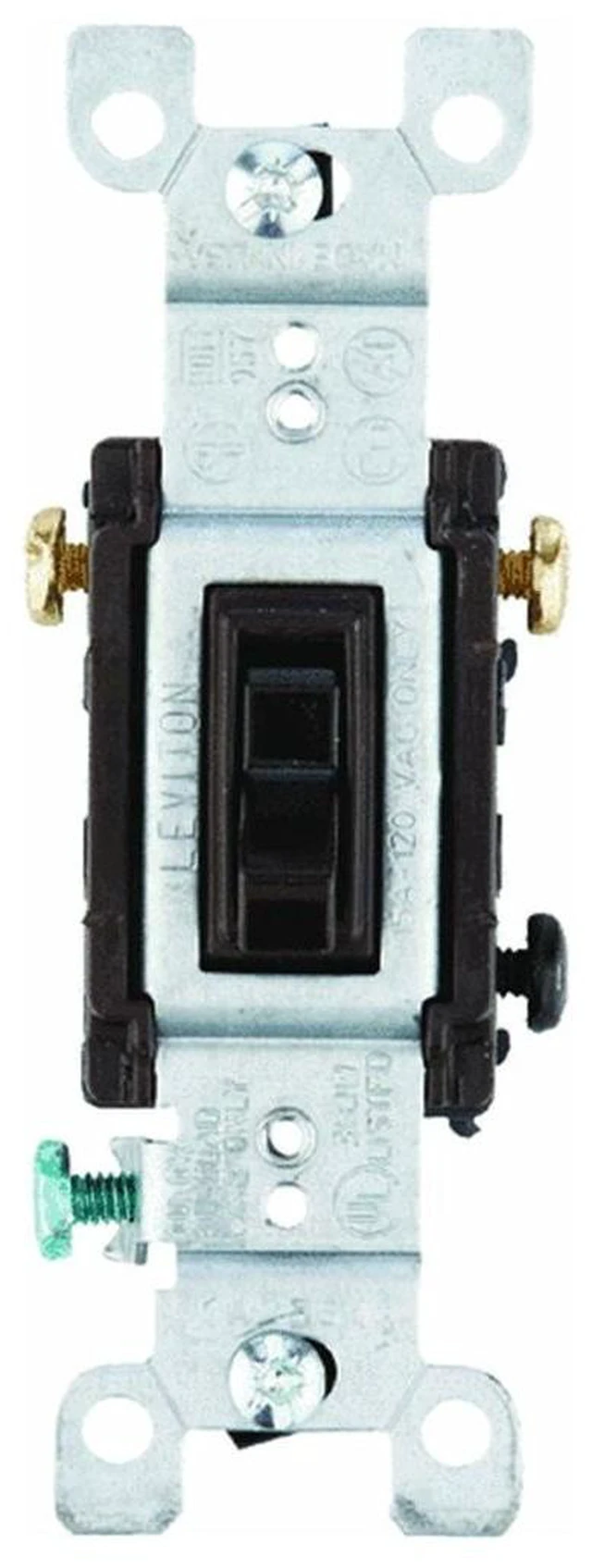Main image of Leviton 1453-2 Brown Framed Three Way Toggle Light Switch 15A