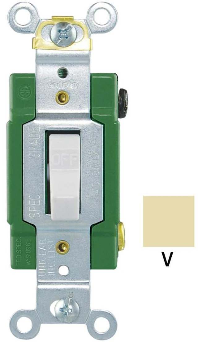 Main image of Cooper 3031V Ivory Industrial Grade Single Pole Toggle Light Switch 30A