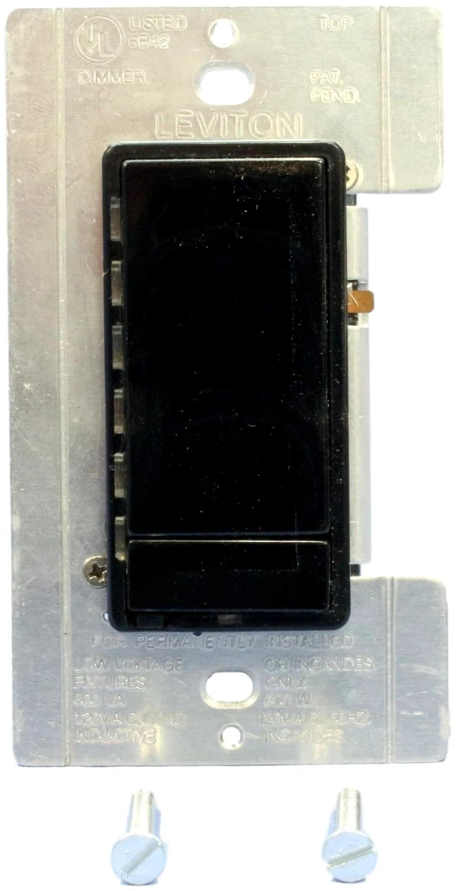 Main image of Leviton Black Dimmer Switch MicroDim Preset LED Display 3-Key 600W Incandescent 600VA Inductive 10671-PE