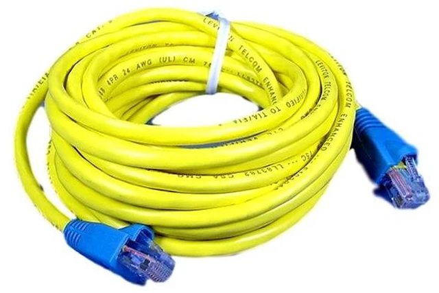 Main image of Leviton Yellow Cat 5 15 ft Ethernet LAN Patch Cord Network Cable Cat5 Red Boot 5G454-15R