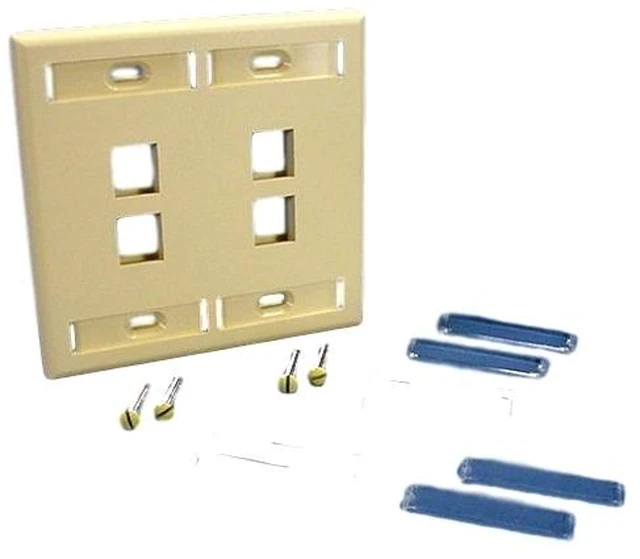 Main image of Leviton 2-Gang 4-Port QuickPort Wallplate with ID Windows, 42080-4IP, Ivory
