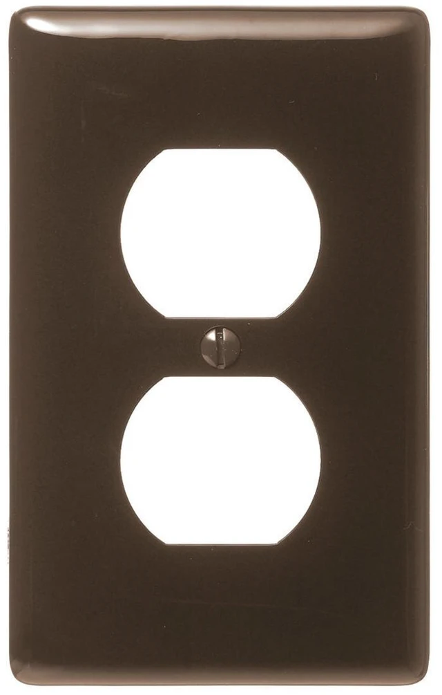 Main image of Hubbell NP8 1-Gang Duplex Receptacle Wall Plate, 2.88"w x 4.63"h, Unbreakable Nylon Outlet Cover, Brown