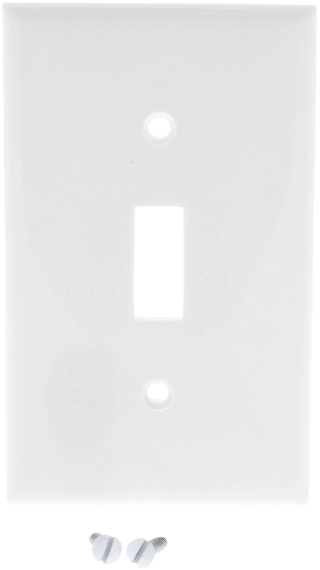 Main image of Leviton 1-Gang Toggle Light Switch Wall Plate, Standard Size Cover, Unbreakable Thermoplastic, 80701-W, White