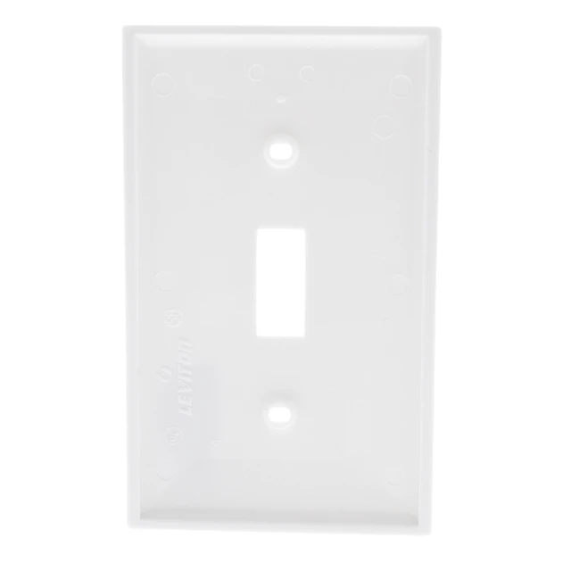 Alt view image 3 of 3 - Leviton 1-Gang Toggle Light Switch Wall Plate, Standard Size Cover, Unbreakable Thermoplastic, 80701-W, White