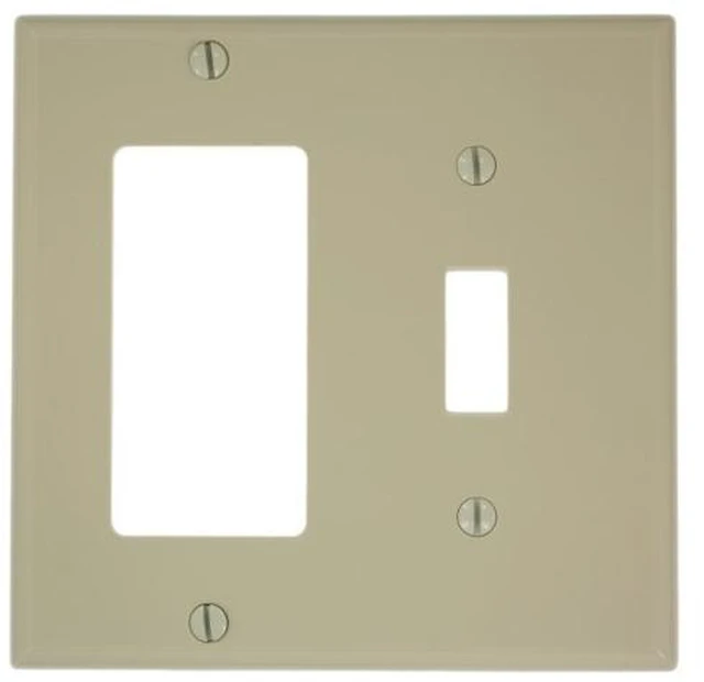 Main image of Leviton 80707-I Ivory Nylon Two Gang Combination Toggle Switch Decora Wall Plate
