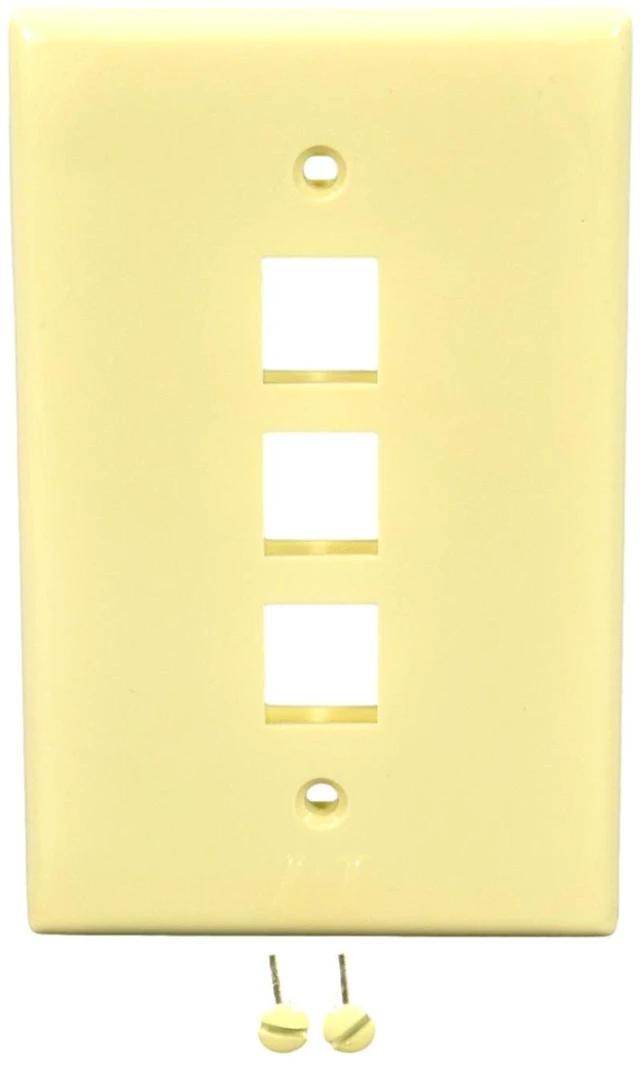 Main image of Leviton 41091-3AN 1-Gang 3-Port QuickPort Wallplate, Midway Size, Nylon, Almond