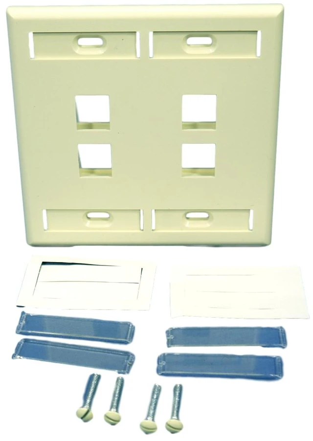 Main image of Leviton 2-Gang 4-Port QuickPort Wallplate with ID Windows, 42080-4AP, Almond