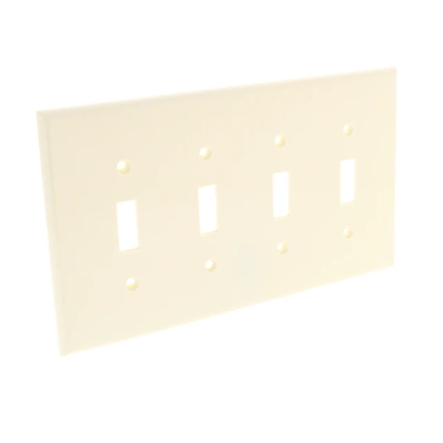 Alt view image 2 of 3 - Leviton 4-Gang Toggle Switch Wall Plate, Midway Size Cover, Unbreakable Thermoplastic, PJ4-A, Almond