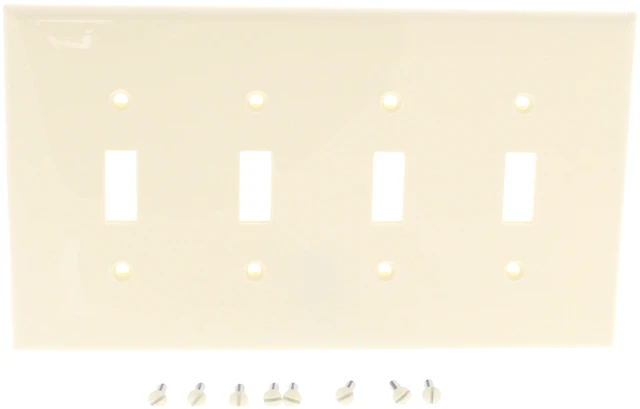 Main image of Leviton 4-Gang Toggle Switch Wall Plate, Midway Size Cover, Unbreakable Thermoplastic, PJ4-A, Almond