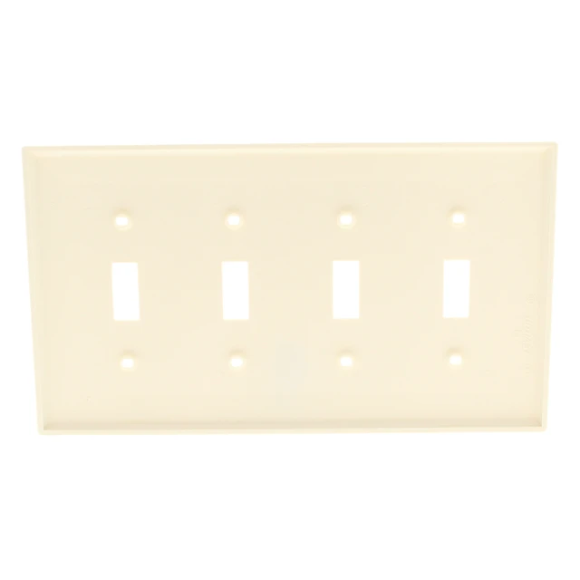 Alt view image 3 of 3 - Leviton 4-Gang Toggle Switch Wall Plate, Midway Size Cover, Unbreakable Thermoplastic, PJ4-A, Almond