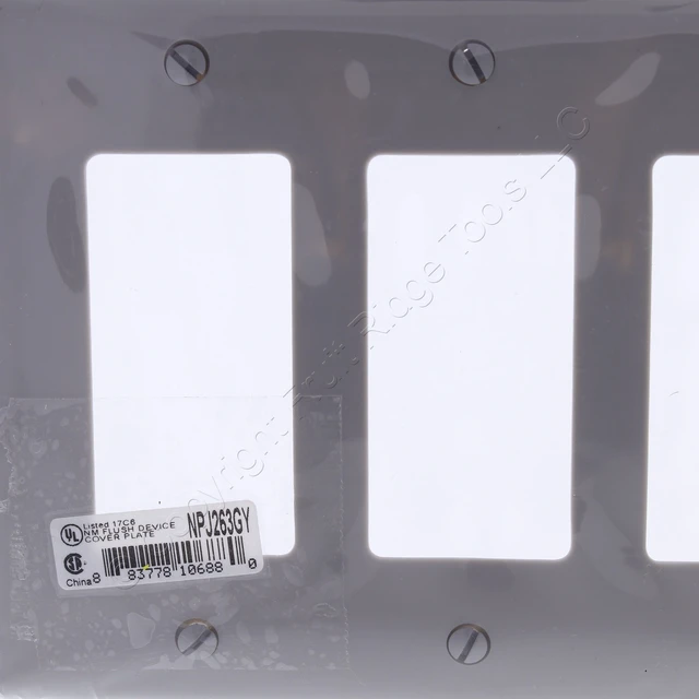 Alt view image 3 of 3 - Hubbell NP263GY Gray Mid-Size Nylon Three Gang Decorator Wall Plate