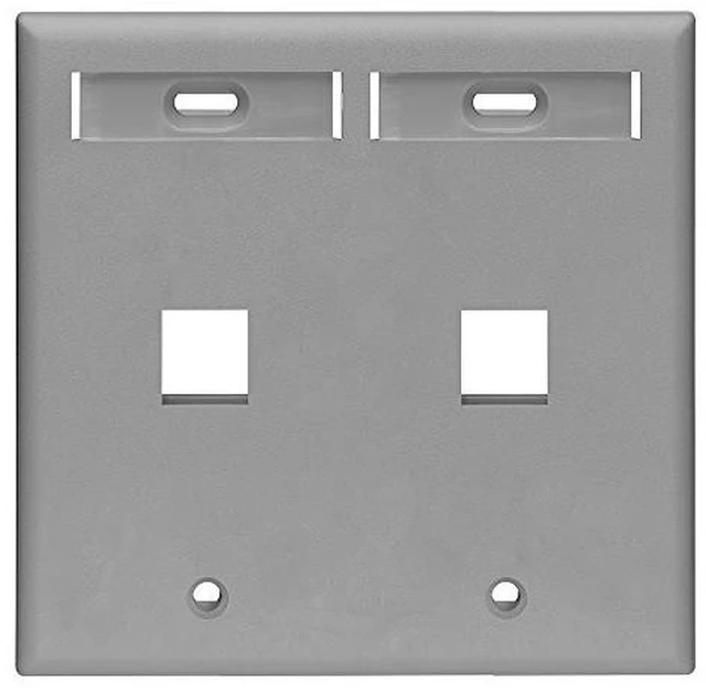 Main image of Leviton 2-Port 2-Gang QuickPort Wallplate with ID Windows, 42080-2GP, Gray