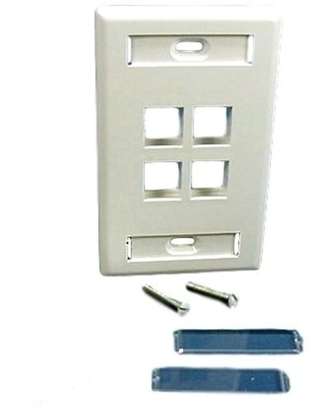 Main image of Leviton 1-Gang 4-Port QuickPort Wallplate with ID Windows, 42080-4WS, White
