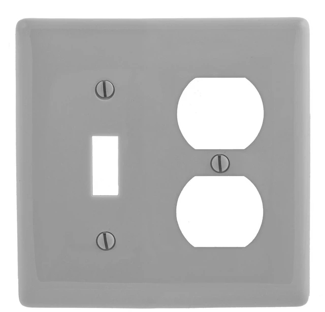 Main image of Hubbell NPJ18GY Gray Mid-Size Two Gang One Toggle One Duplex Wall Plate