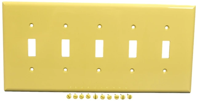 Main image of Cooper PJ5V Ivory Mid-Size Unbreakable Five Gang Toggle Light Switch Wall Plate