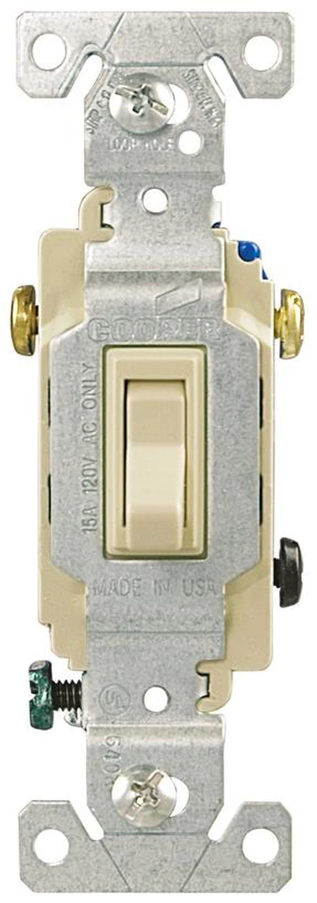 Main image of Cooper Wiring Devices 1303-7V 3-Way Toggle Light Switch, 15A 120V, Ivory (Pack of 10)