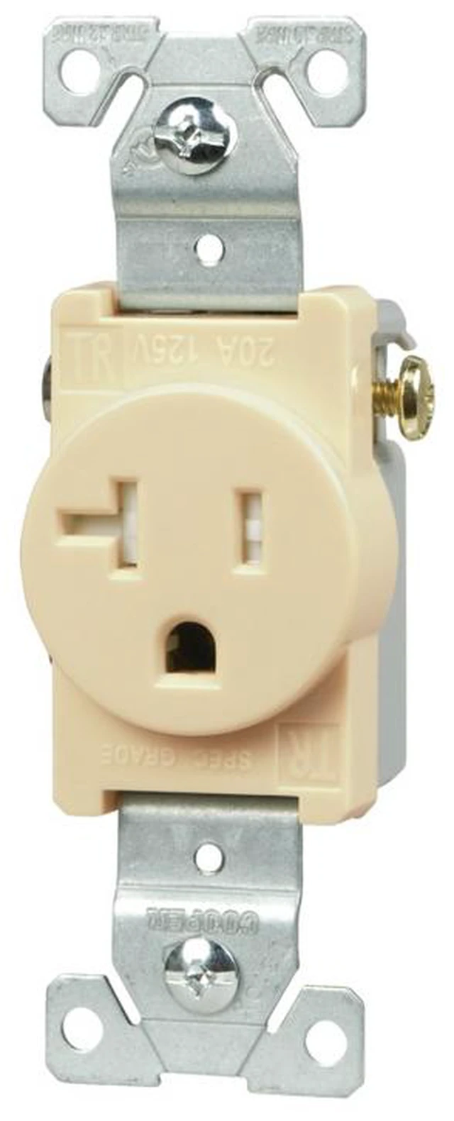 Main image of Cooper Wiring Devices 1877V Single Outlet Receptacle, Commercial Grade, 20A 125V, Ivory