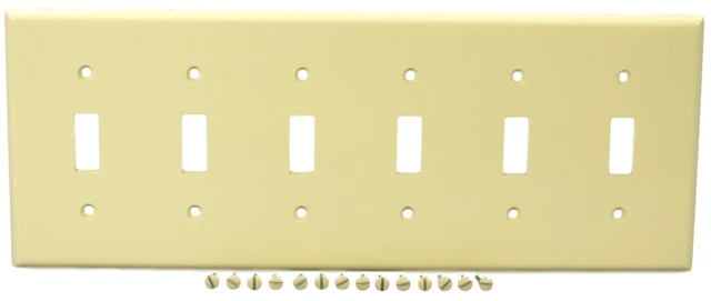 Main image of Leviton 82036 Almond Six Gang Toggle Light Switch Wall Plate