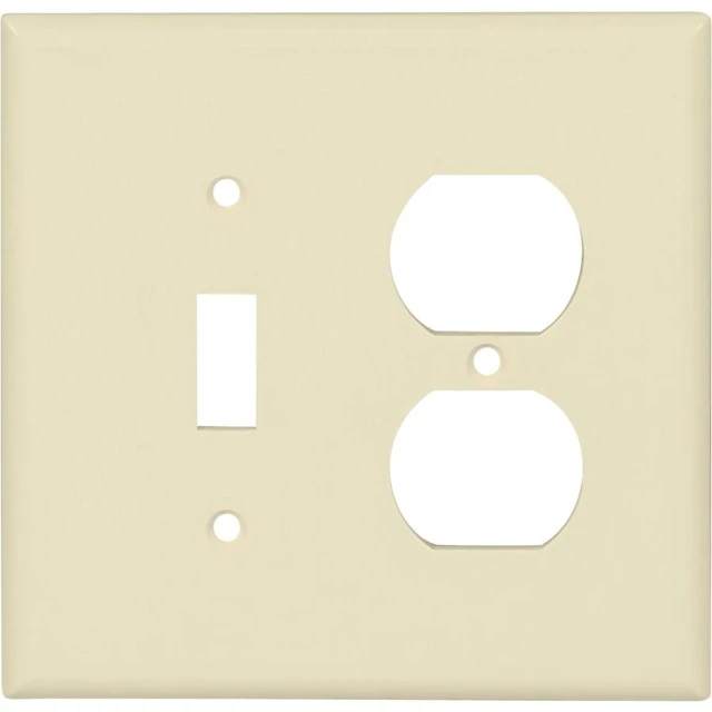 Main image of Cooper PJ18A Almond Mid-Size Unbreakable Two Gang One Toggle Switch One Duplex Outlet Wall Plate