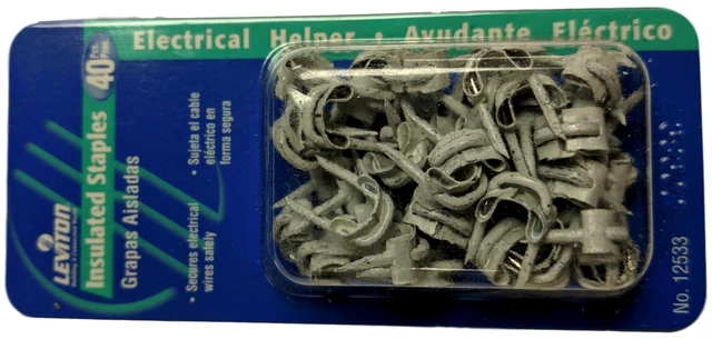 Alt view image 2 of 3 - Leviton 12533 5/8" Long Insulated Fastening Staples for Low Voltage Wiring, White (Pack of 40)