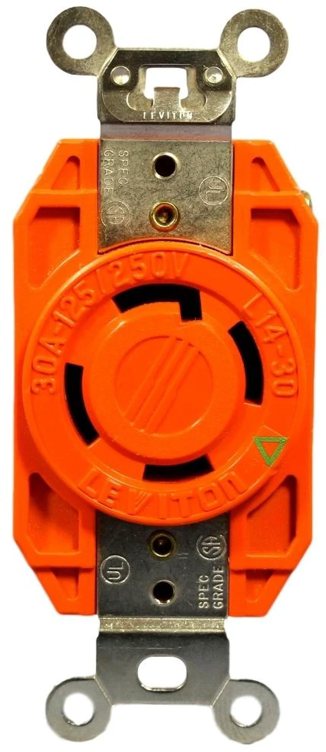 Main image of Leviton Locking Receptacle, Rated 125/250V 30A, NEMA L14-30R, Isolated Ground Outlet, 2710-IG, Orange