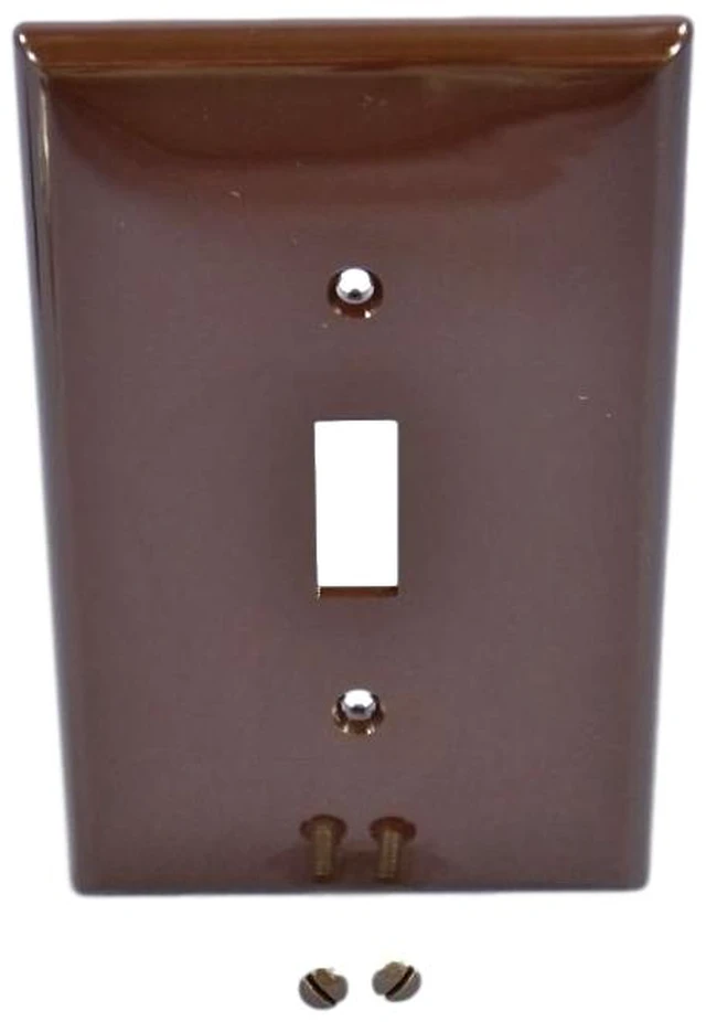 Main image of Leviton 1-Gang Toggle Switch Wall Plate, Midway Size, Unbreakable Nylon, PJ1, Brown
