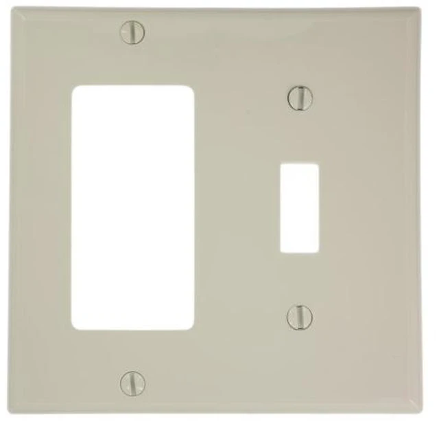 Main image of Leviton 80707-T Light Almond Nylon Two Gang Combination Toggle Switch Decora Wall Plate