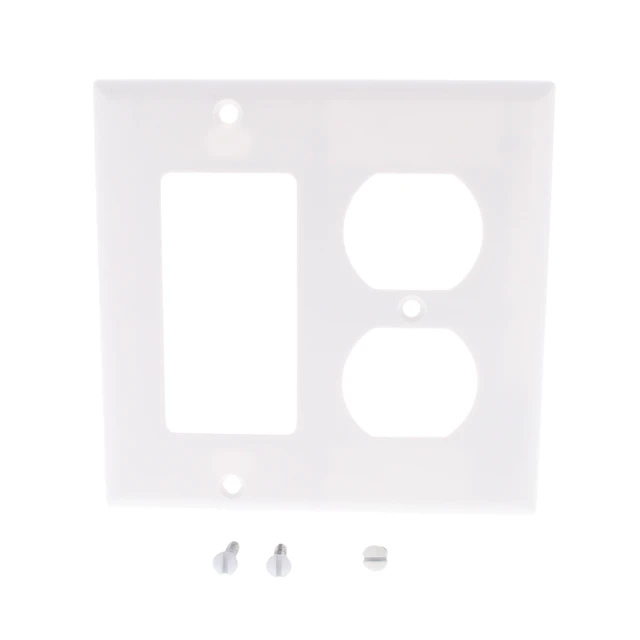Alt view image 2 of 4 - Cooper 2157W White Two Gang Combination Wall Plate, 1-Decorator and 1-Duplex Outlet Opening (Pack of 10)